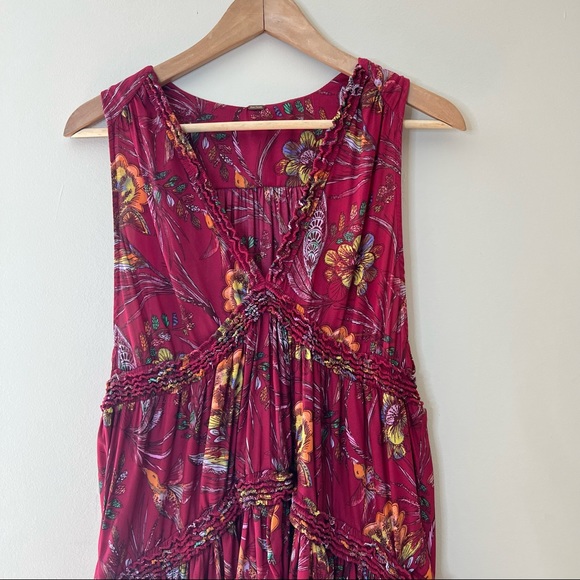 FREE PEOPLE BERRY FLORAL TUNIC TOP SIZE SMALL - Picture 2 of 5